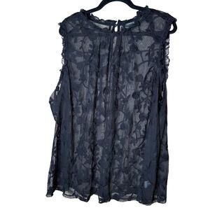 Torrid Womens Plus Size 4 Black Sheer Mesh Floral Embroidered Sleeveless Top